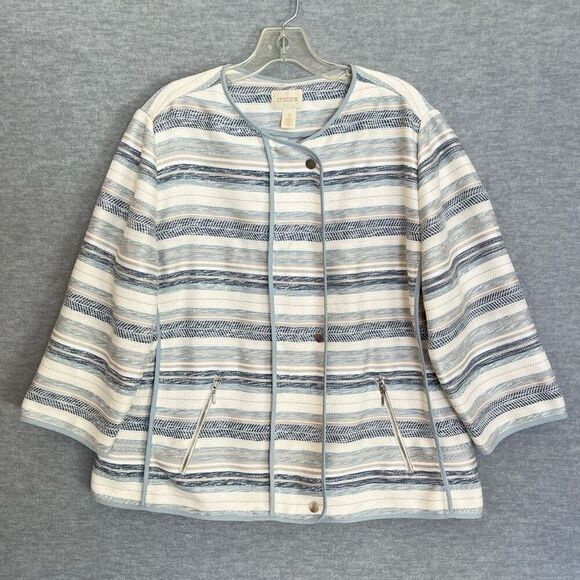 Chico's Striped Moto Jacket Womens XL 3 Tapestry Textured Zip Jacket Blue Silver - Picture 6 of 14